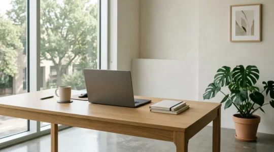 Espace de travail professionnel moderne illustrant l'automatisation administrative