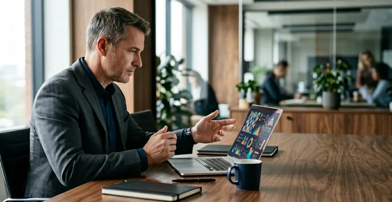 Responsable financier analysant les flux de trésorerie dans un environnement professionnel moderne