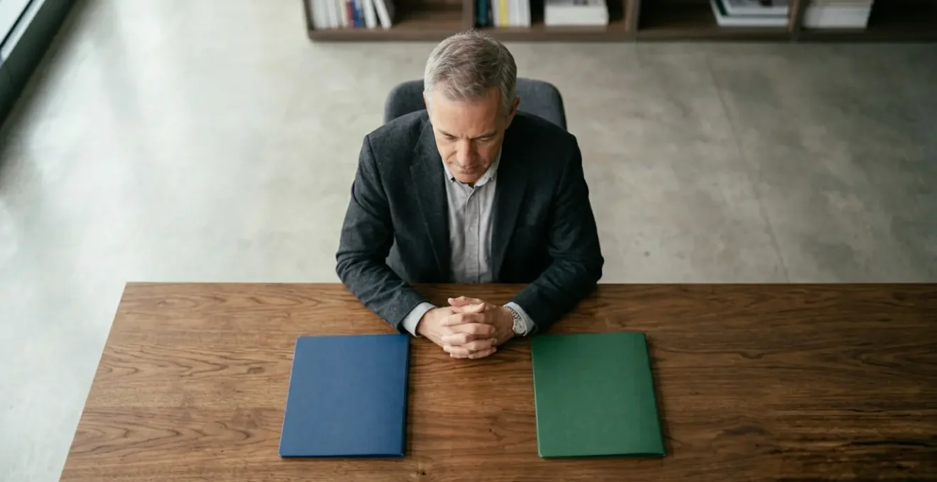 Dirigeant d'entreprise prenant une décision stratégique concernant son régime de retraite