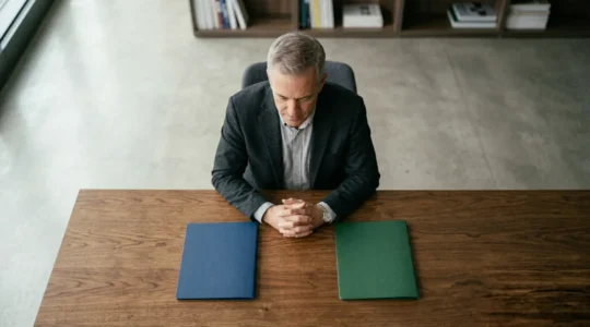 Dirigeant d'entreprise prenant une décision stratégique concernant son régime de retraite