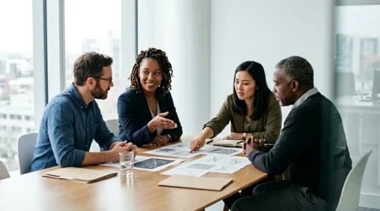 Réunion stratégique autour d'une table avec documents juridiques et discussion professionnelle sur la gouvernance d'entreprise