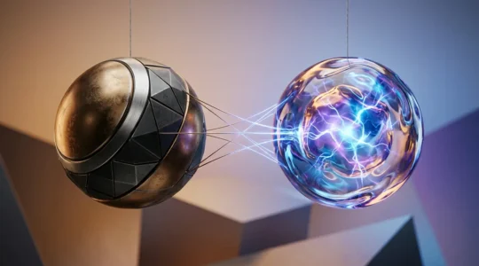 Représentation conceptuelle de l'équilibre stratégique entre innovation de rupture et produit existant dans l'entrepreneuriat