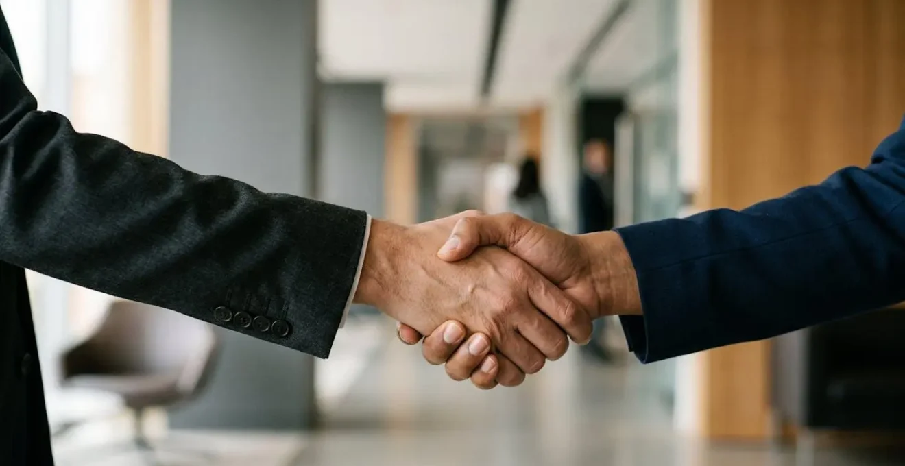Poignée de main professionnelle symbolisant une alliance stratégique d'affaires réussie