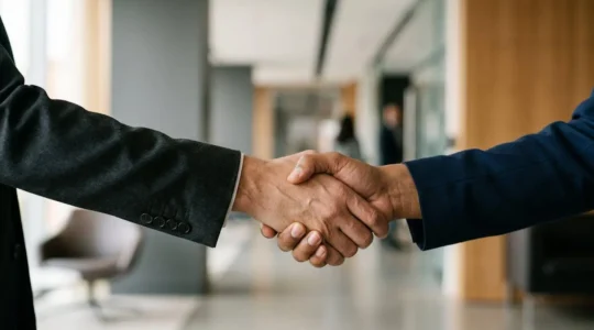 Poignée de main professionnelle symbolisant une alliance stratégique d'affaires réussie