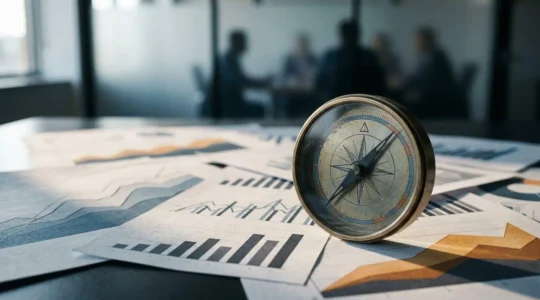 Dirigeant analysant des données stratégiques dans un environnement dynamique