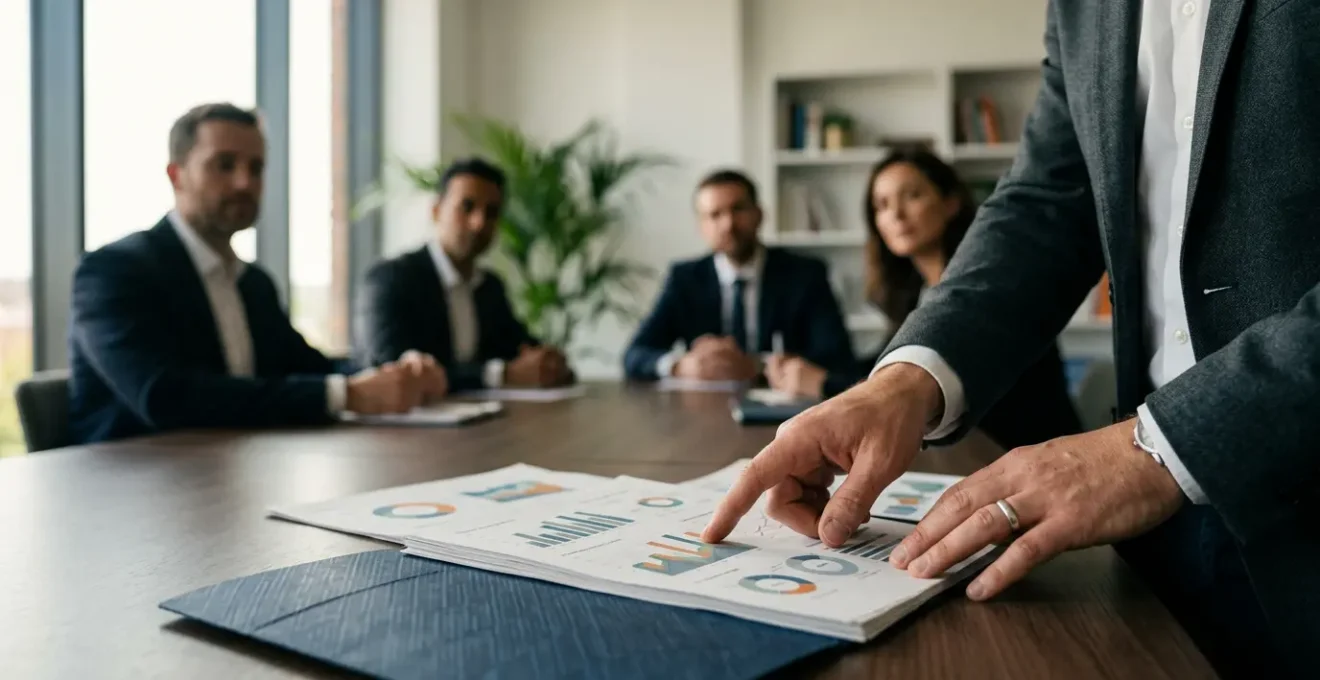 Scène professionnelle de réunion de présentation de business plan devant des investisseurs