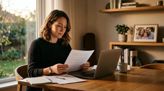 Professionnel serein travaillant sur son projet entrepreneurial dans un environnement familial apaisant