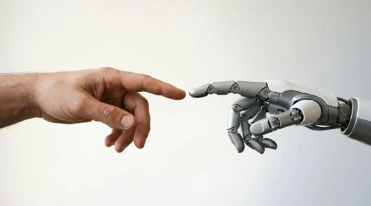 Représentation conceptuelle de l'intelligence humaine et artificielle dans le monde professionnel moderne