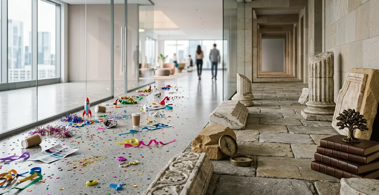 Représentation visuelle du concept de distinction entre tendances durables et modes éphémères dans le monde des affaires