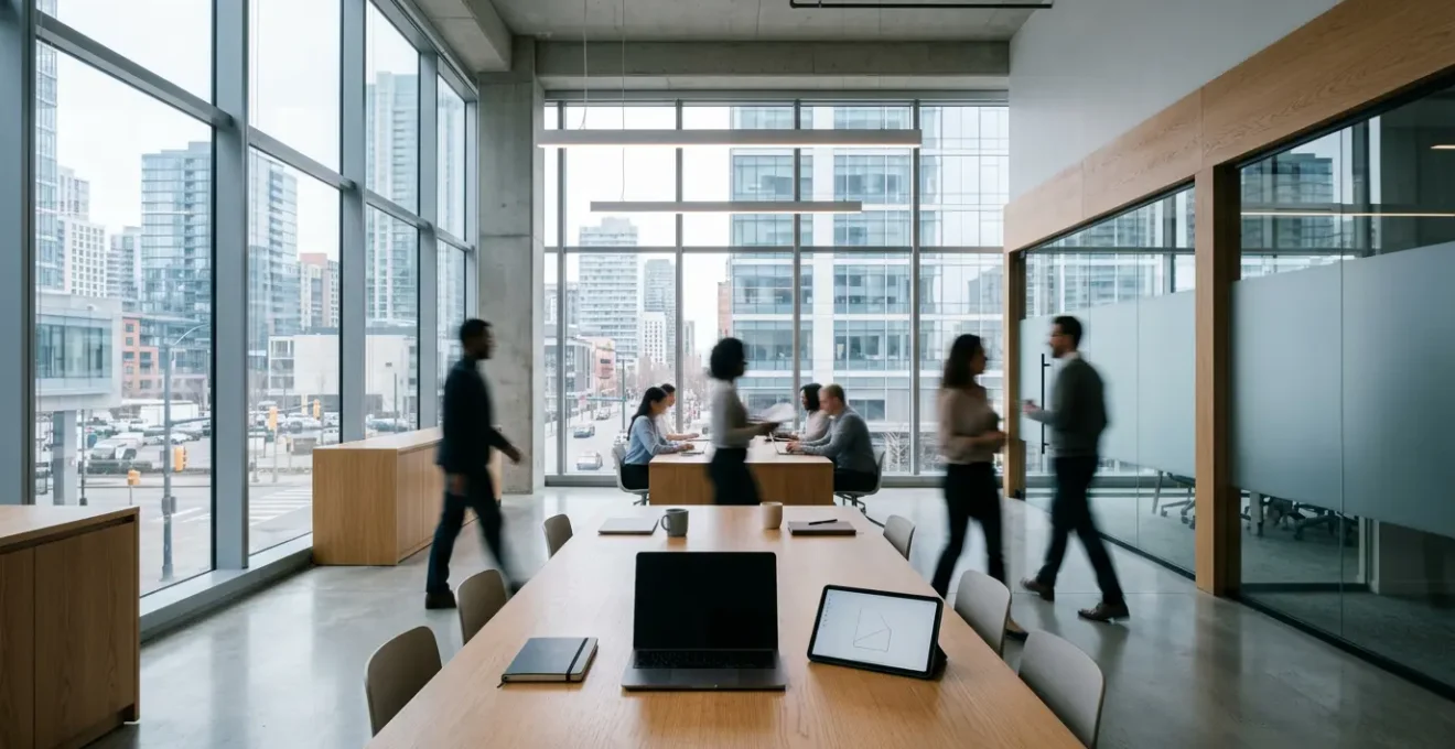 Environnement d'entreprise moderne illustrant les défis de la transformation digitale