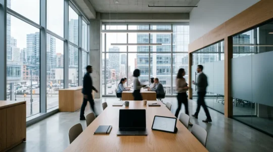 Environnement d'entreprise moderne illustrant les défis de la transformation digitale