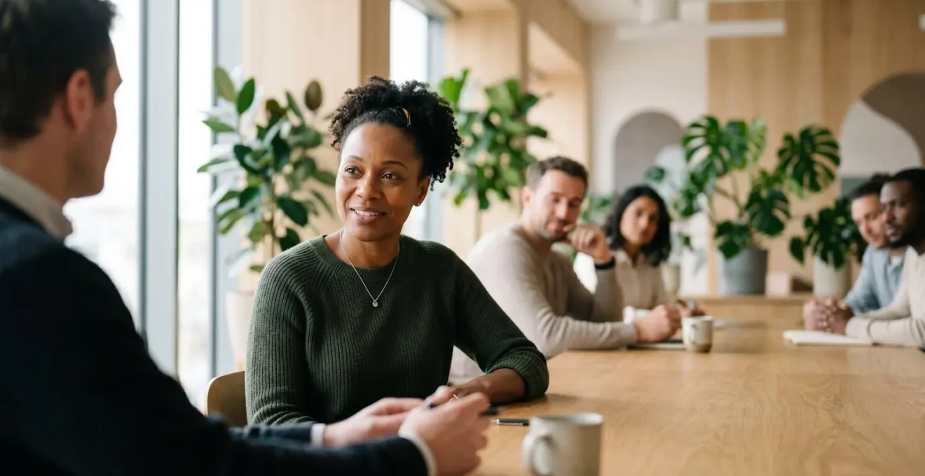 Scène professionnelle illustrant l'intelligence émotionnelle dans le management d'équipe