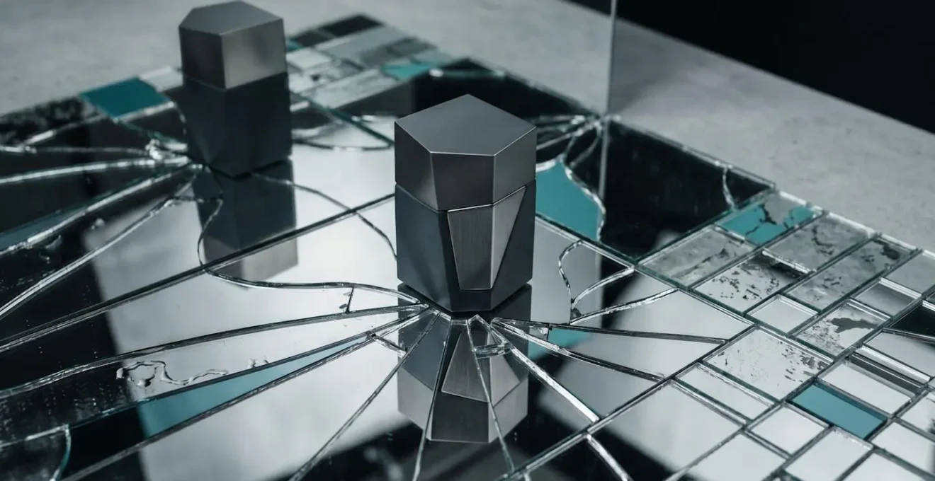Reflet fragmenté d'une marque symbolisant les risques de dilution par mauvais partenariat